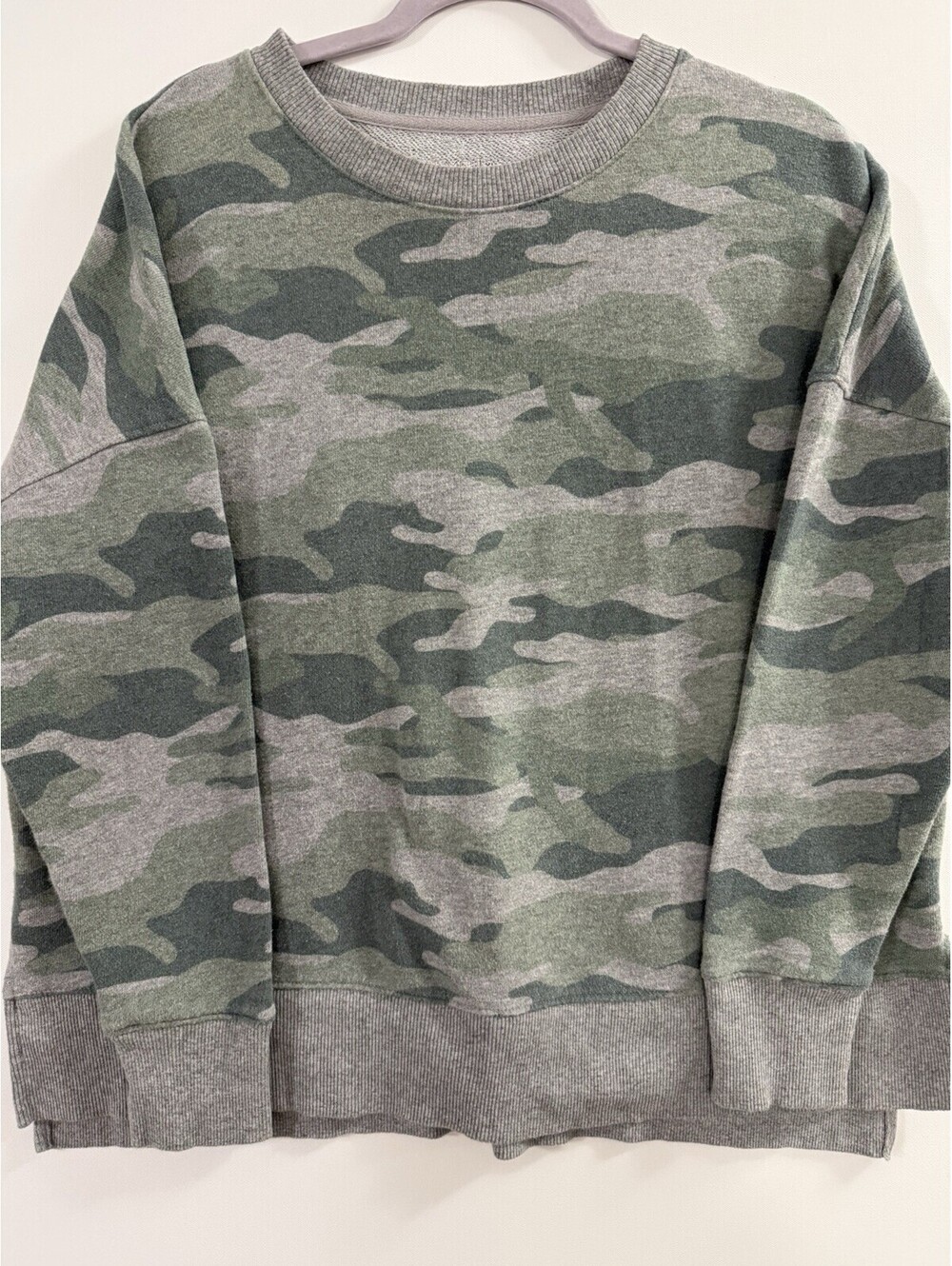 Time and Tru Camo Sweatshirt Womens XL Green Camouflage Crewneck Pullover Drop